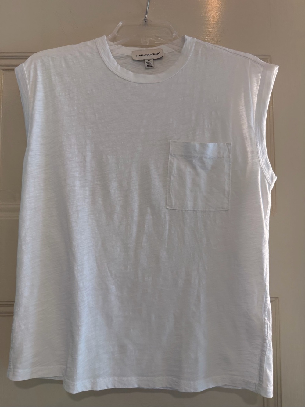 Unsubscribed 100% Cotton White Sleeveless Pocket T-Shirt - Size XS